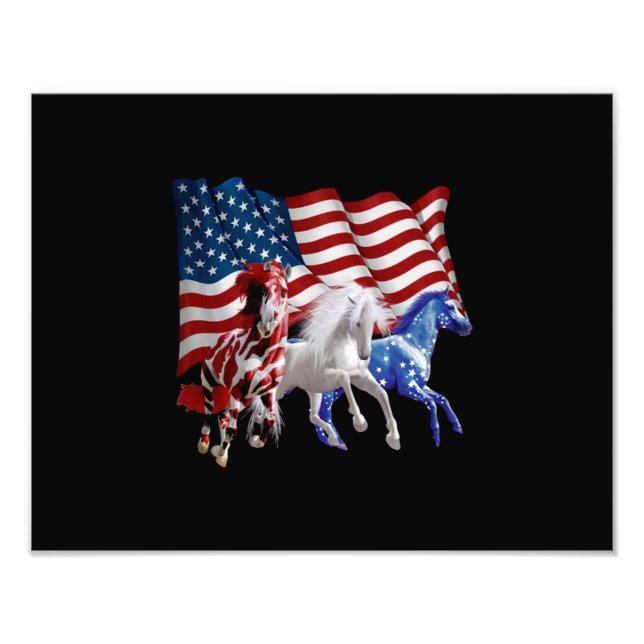 Horses Usa American Flag Horse Photo Print (Front)