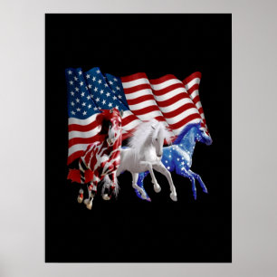 Horses Usa American Flag Horse Poster