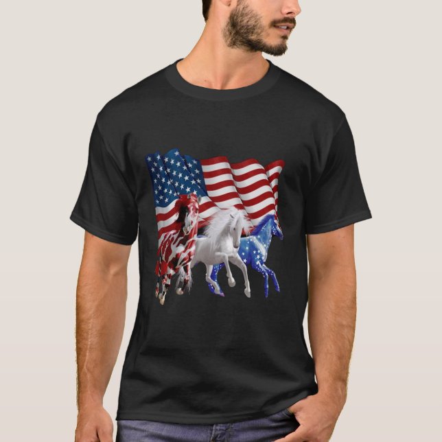Horses Usa American Flag Horse T-Shirt (Front)