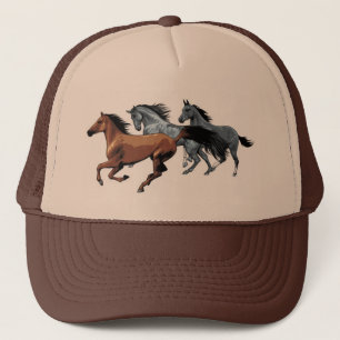 horses vectors running wild brown grey black trucker hat