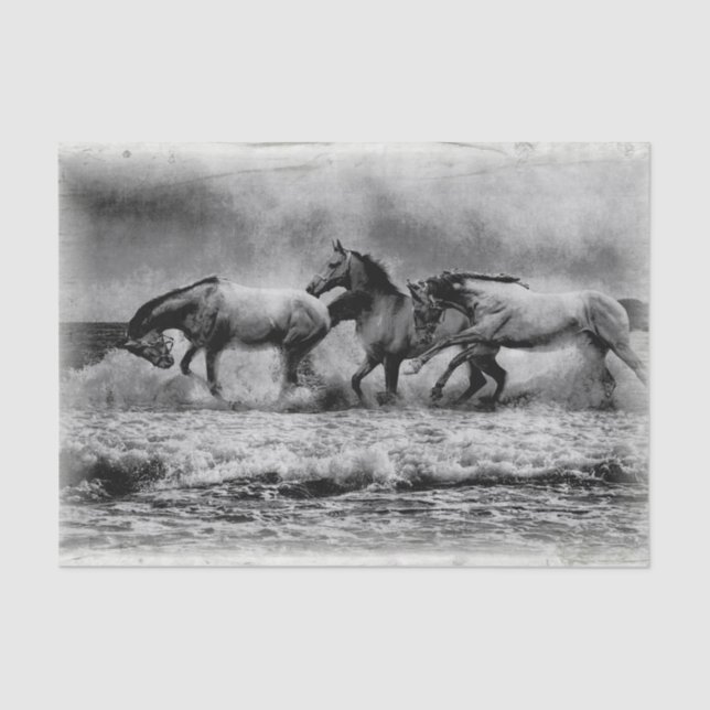 Horses Vintage Grunge Painting Decoupage Tissue Paper (Front)