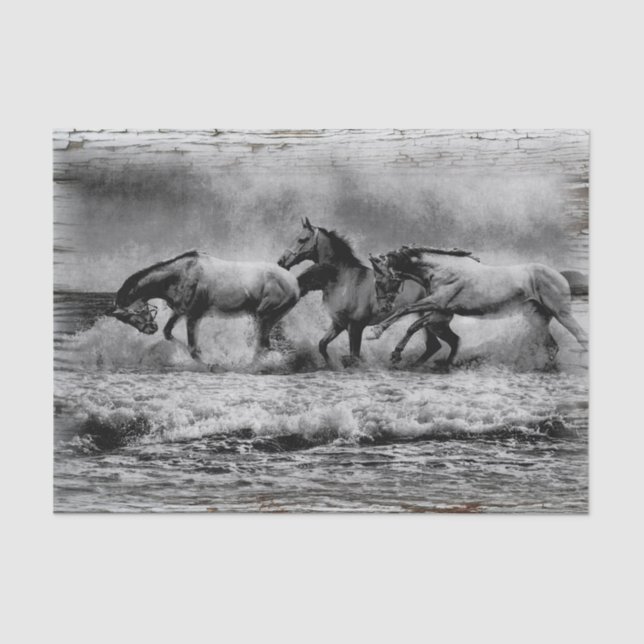 Horses Vintage Grunge Painting Decoupage Tissue Paper (Front)