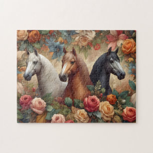 Horses Vintage Roses Jigsaw Puzzle