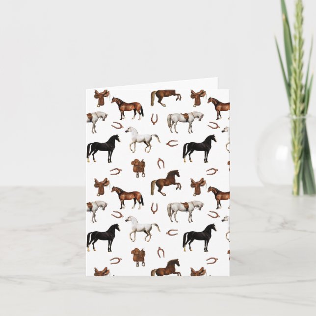 Horses Watercolor Horseshoe Horse Saddles Card (Front)
