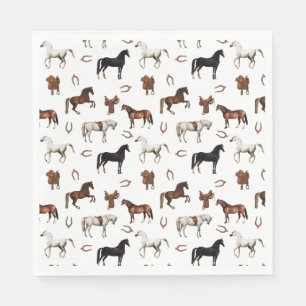 Horses Watercolor Horseshoe Horse Saddles Napkin