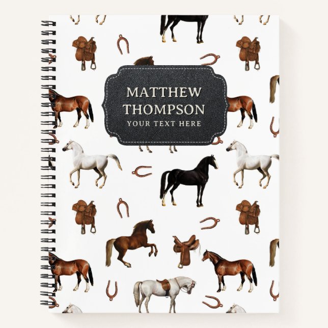 Horses Watercolor Horseshoe Horse Saddles Notebook (Front)
