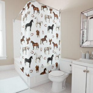 Horses Watercolor Horseshoe Horse Saddles Shower Curtain