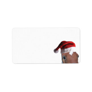 Horses wearing Santa Claus Hats Label