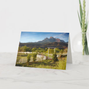 Horses, White Fence, Red Rocks Blank Greeting Card