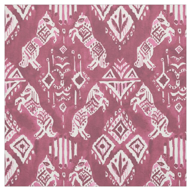HORSES WHO KNEW Red Ikat Boho Tribal Pattern Fabric (Swatch)
