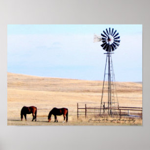 Horses & Windmill Poster