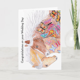 Horses with butterflies on Wedding Day Card