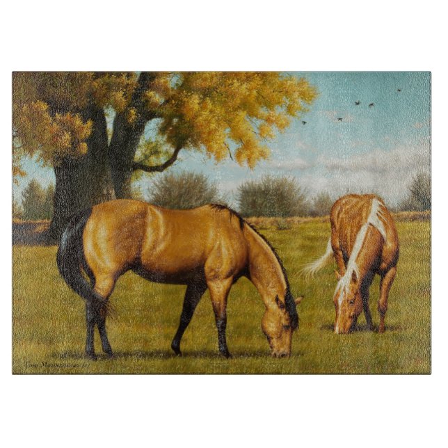 Horses with Fall Colours Glass Cutting Board (Front)