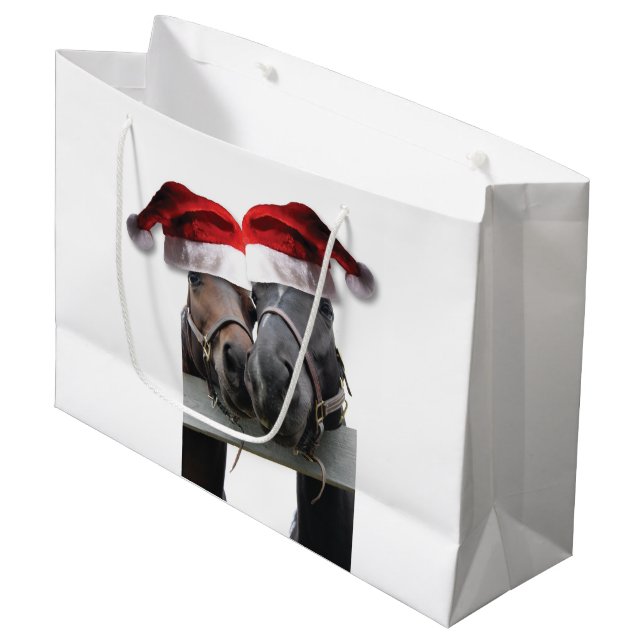 Horses with Santa Claus Hats Large Gift Bag (Front Angled)
