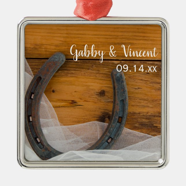 Horseshoe and Bridal Veil Country Barn Wedding Metal Tree Decoration (Front)