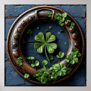 Horseshoe and Four Leaf Clover Lucky Symbol Decor 