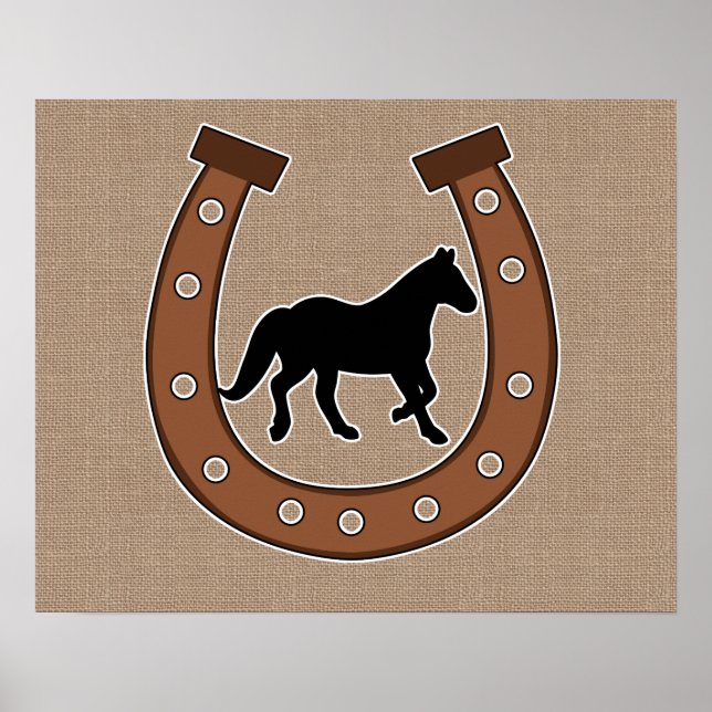 Horseshoe and Horse Faux Burlap Poster (Front)