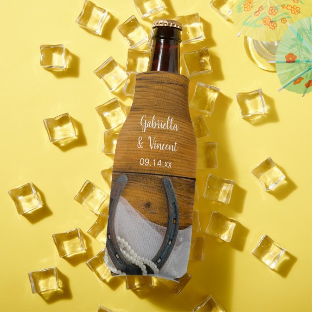 Horseshoe and Pearls Country Western Wedding Favou Bottle Cooler (In Situ Summer)