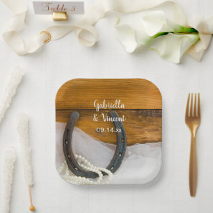 Horseshoe and Pearls Country Western Wedding Paper Plate