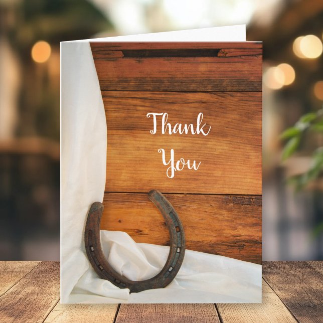 Horseshoe and Satin Western Barn Wedding Thank You Card (Creator Uploaded)