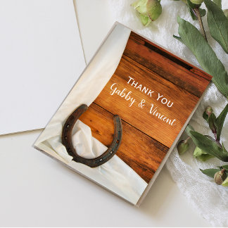 Horseshoe and Satin Western Wedding Thank You Note Card
