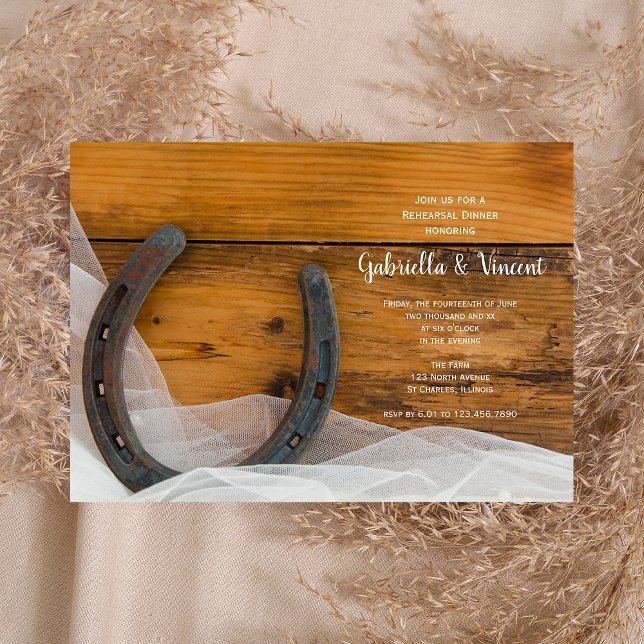 Horseshoe and Veil Country Barn Rehearsal Dinner Invitation (Creator Uploaded)
