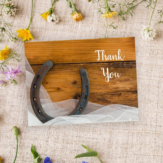 Horseshoe and Veil Country Barn Wedding Thank You Postcard (Creator Uploaded)
