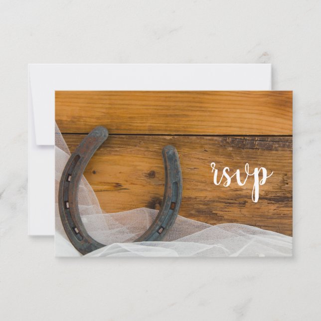Horseshoe and Veil Western Barn Wedding RSVP Card (Front)