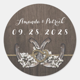 Horseshoe Baby's Breath Rustic Wedding Favour Classic Round Sticker