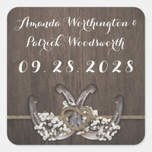 Horseshoe Baby's Breath Rustic Wedding Favour Square Sticker