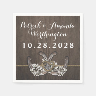 Horseshoe Baby's Breath Rustic Wedding Napkins
