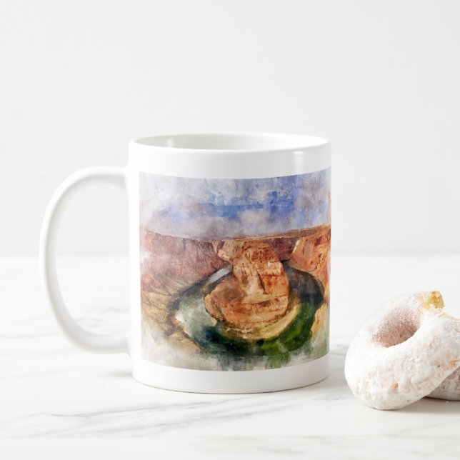 Horseshoe Bend in Grand Canyon watercolor Coffee Mug (With Donut)