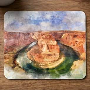 Horseshoe Bend Watercolor Grand Canyon Landscape Mouse Mat