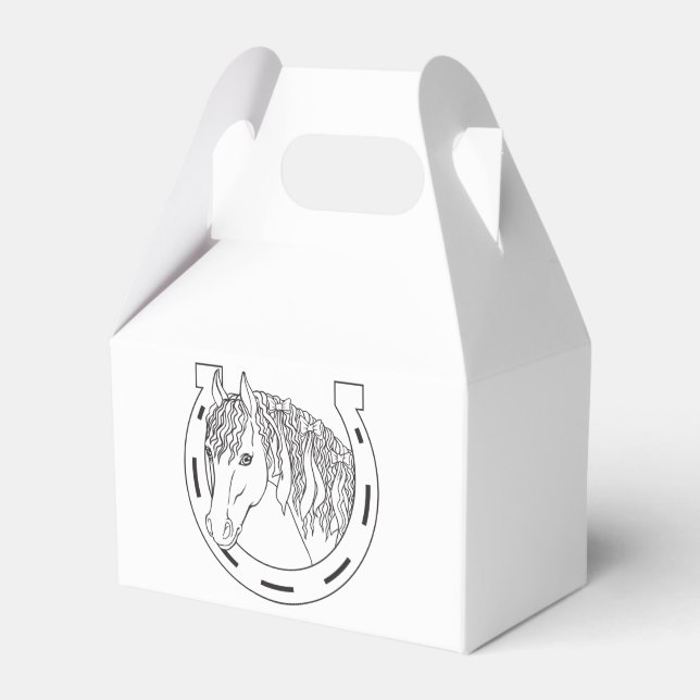 Horseshoe Black White Party Western Party Horse Favour Box (Front Side)
