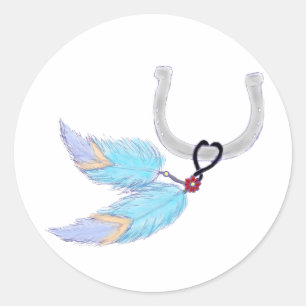 Horseshoe Blue Feathers Stickers