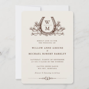 Horseshoe Cactus Western Country Boho Wedding   Invitation