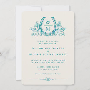 Horseshoe Cactus Western Country Photo Wedding  Invitation