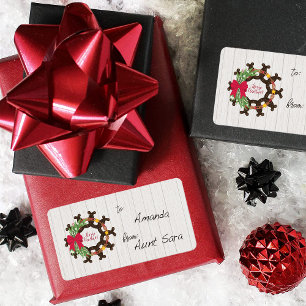 Horseshoe Christmas Wreath Gift Tag Label