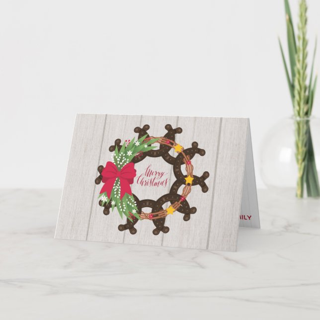 Horseshoe Christmas Wreath Holiday Card (Front)