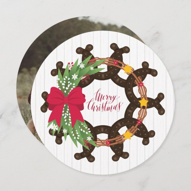 Horseshoe Christmas Wreath Holiday Card (Front/Back)