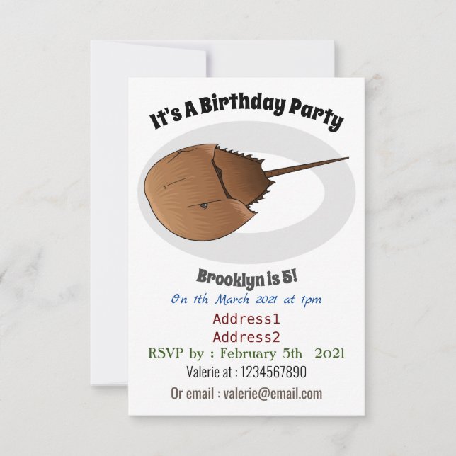 Horseshoe crab cartoon illustration invitation (Front)