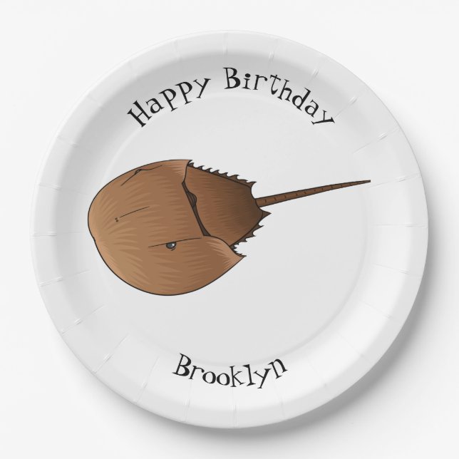Horseshoe crab cartoon illustration paper plate (Front)
