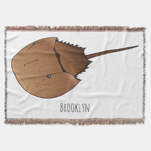 Horseshoe crab cartoon illustration throw blanket