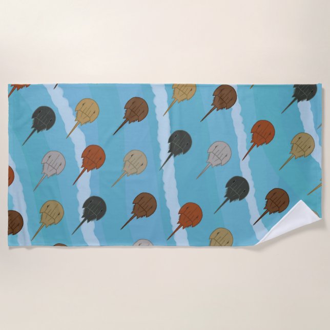 Horseshoe Crab Ocean Waves Beach Towel (Front)
