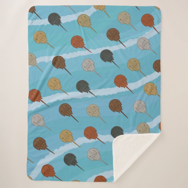 Horseshoe Crab Ocean Waves Sherpa Blanket (Front)