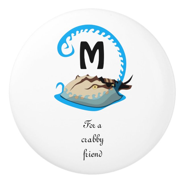 Horseshoe Crab Playing in the Water Monogram Ceramic Knob (Front)