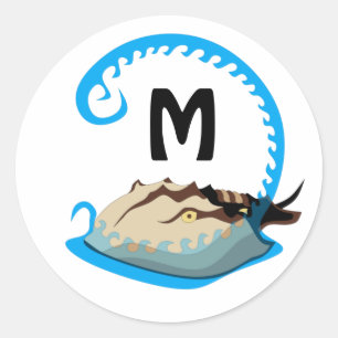 Horseshoe Crab Playing in the Water Monogram Classic Round Sticker