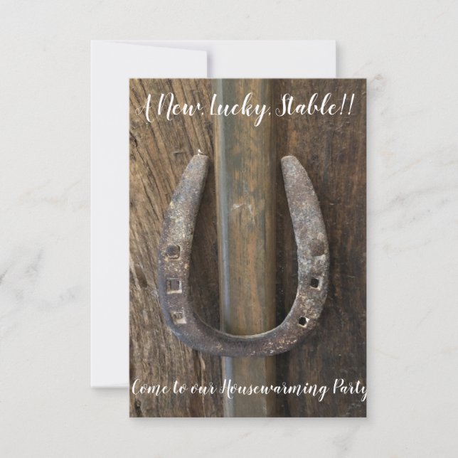 horseshoe design rustic colours a new lucky stable RSVP card (Front)