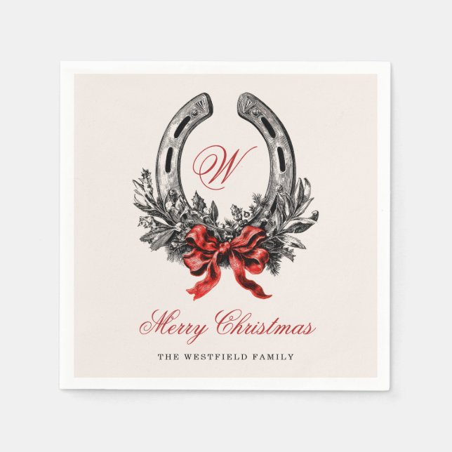 Horseshoe Equestrian Vintage Style Christmas Napkin (Front)