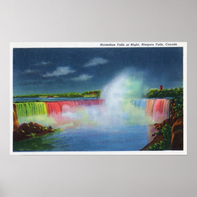 Horseshoe Falls Illuminated at Night # 2 Poster (Front)
